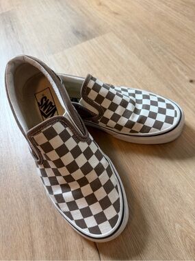 Vans Women’s Classic Slip-On Checkerboard - Brown Dark Taupe /White Size 7.5